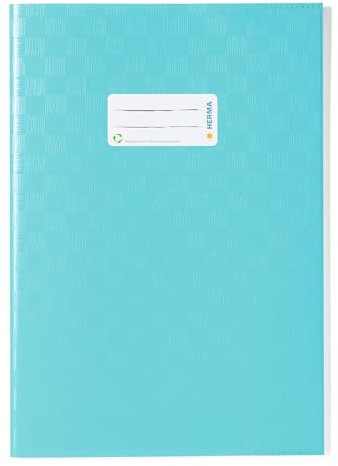 HERMA 7456 Heftumschläge A4 Bast Türkis, 25 Stück, Hefthüllen mit Beschriftungsetikett & Baststruktur aus strapazierfähiger & abwischbarer Polypropylen-Folie, Heftschoner Set für Schulhefte, farbig