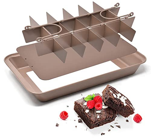 joeji's Kitchen Molde Brownie Pan Para Hornear Rectangular 31x 20cm - Molde Para Pasteles de Acero Al Carbono Antiadherente - con 18 Separadores Cortador De Brownie de Chocolate