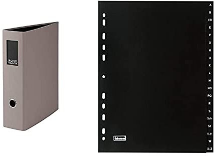 Rössler 1317452499 - S.O.H.O. Ordner A4 mit Rückenschild, Rückenbreite 85 mm, taupe + Idena 302022 - Register A - Z, für DIN A4, aus Kunststoff, 20-teilig, volldeckend, schwarz, 1 Stück
