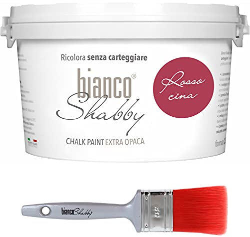 Chalk Paint Rosso Cina & Pinsel - Shabby Chic Vintage Extra Matt (2,5 Liter) + Professioneller Pinsel (50 mm)