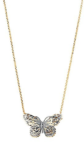 Artlinea, Collier aus 18 Karat Gold mit kleinem Anhänger in Form eines Schmetterlings aus rhodiniertem Weißgold mit Gelbgoldbesatz, Karabinerverschluss, Made in Italy