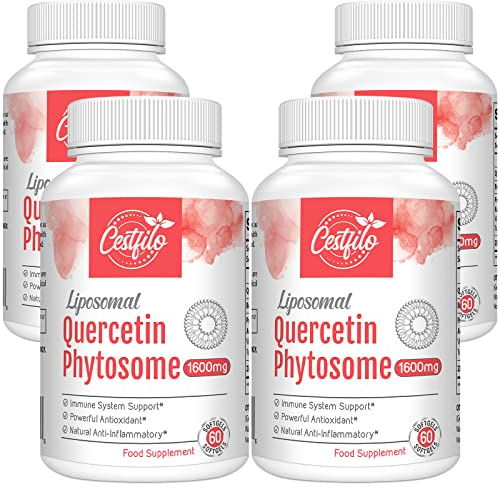 Liposomale Quercétine Phytosome 1600mg Softgels avec Bromélaïne, Supplément Antioxydant, 60 Gélules (60 unité (Lot de 4))
