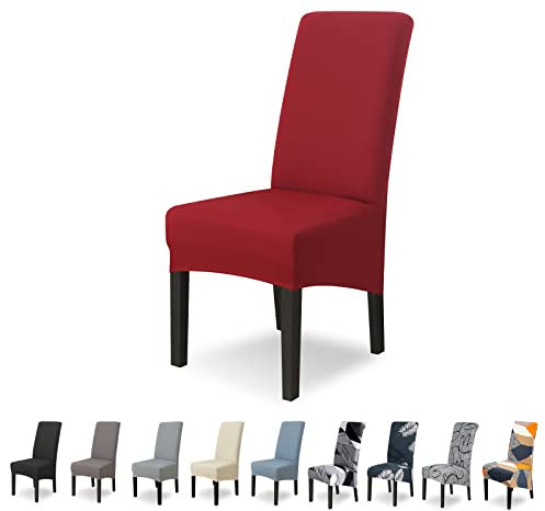 Lydevo Stuhlhussen XL 6er Set Stretch Stuhlhussen Schwingstühle XL für Esszimmerstühle Spandex Universal-Stuhlbezug Large Dining Chair Schonbezüge für Stuhl Esszimmer Hotel Bankett,Rotwein