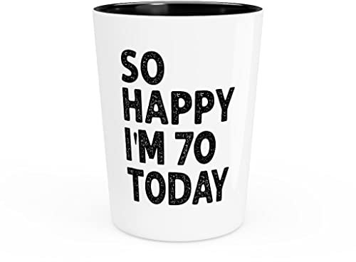 Shot Glass Party Ceramic Tequila Humorous Seventieth Celebrations Sarcastic Birthday 70th Humorous Seventieth 1.9oz / Black