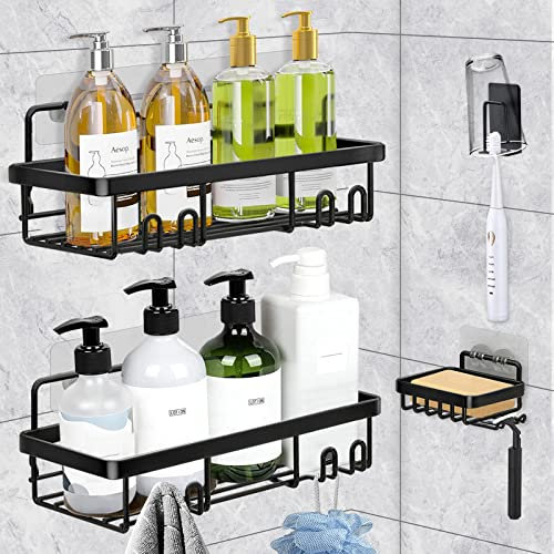 Multper Mensola Doccia senza Foratura in Set da 4,Porta Sapone per Doccia con Ganci,Antiruggine Portasapone Doccia con 8 pezzi Ganci Appiccicosi,Accessori Bagno,Porta Shampoo Doccia per Bagno/Cucina