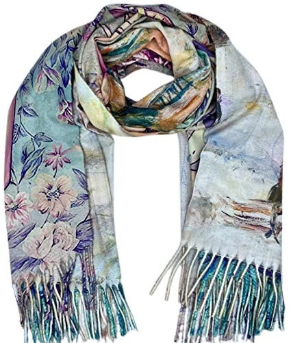 Schal mit berühmten Gemälden, wendbar, für Damen/Herren, 188 x 70 cm, für Herbst/Winter., Grün-rosa, 42