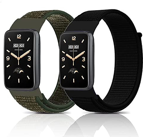 SeNool Nylon Armband Kompatibel mit Xiaomi Smart Band 7 Pro, [2 Stück] [Nylon Ersatzarmband] [Klettarmband] [Weiches, Atmungsaktives], Uhrenarmband für Mi Band 7 Pro - Grün + Schwarz