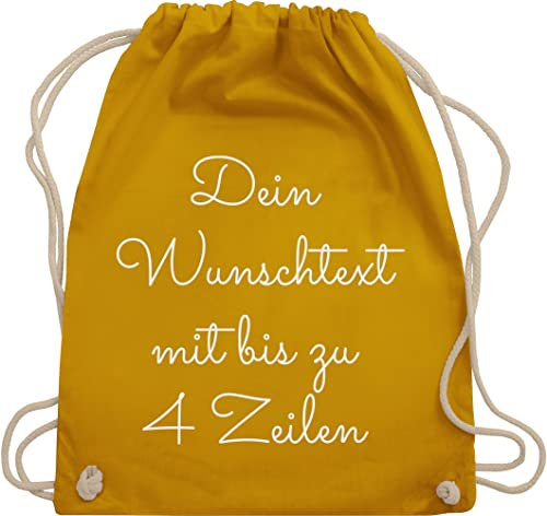 Turnbeutel Rucksack - Aufdruck selbst gestalten - Wunschtext I Geschenk personalisiert - Unisize - Senfgelb - stoffbeutel kindergarten beutel wechselkleidung personalisierte bedrucken sportbeutel
