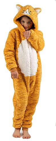 Tutina per ragazzi o ragazze in pile super morbido soffice nero bianco, arancione zenzero o grigio gatto gattino con coda costume per la Giornata mondiale del libro – Animal AllinOnes per bambini dai