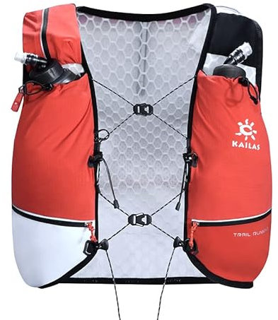 KAILAS Air 13L Laufweste, Trinkrucksack, Trinkweste, Wasserrucksack, leicht, mit zwei TPU-Wasserblasen, für Damen und Herren, Trail-Radfahren, Wandern, Weiß/Rot, Größe S