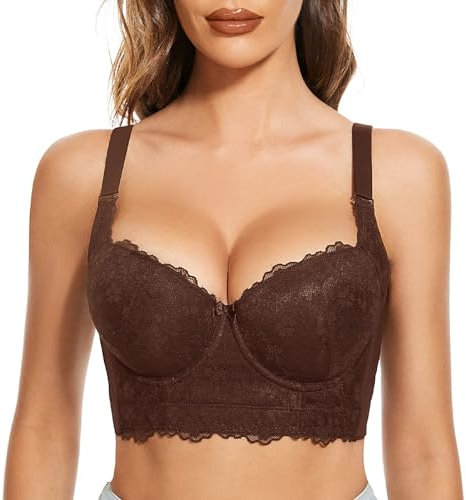 FallSweet Sujetador Push up con Aros Talla Grande Mujer Sujetadores Encaje (Marrón, 110E)