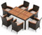 COSTWAY 7PCS/9PCS Garden Rattan Furniture Set, Patio Dining Table and Chairs Set with Acacia Wood Top, Stackable Chairs and Cushions, Outdoor Dining Wicker Conservatory Set for Balcony Lawn (7-Piece)
