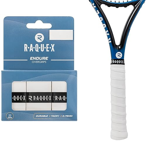 Raquex Endure Übergriffband für Schläger – 3er Pack Übergriffband für Schläger, 0.75 mm Dicke – Anti-Rutsch Übergriffband für Tennis-, Badminton-, Squashschläger, Padel (Weiß)