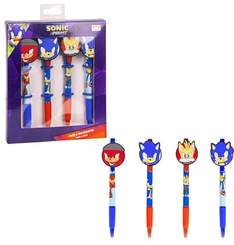 Sonic The Hedgehog Penne, Confezione da 4 Penne, Sonic Tails e Knuckles 3D Design