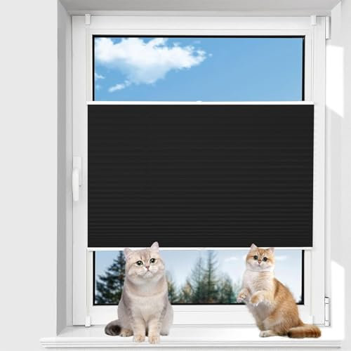 Plissee nach maß 100 x 200 cm Einstellbarer Wabenplissee ohne Bohren inkl. Befestigungsmaterial für Fenster & Tür, Schwarz
