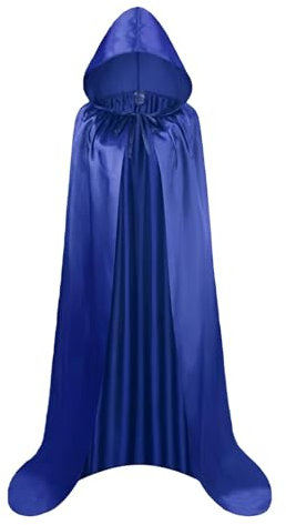 Proumhang Blu Mantello con Cappuccio Lungo in Raso Adulto Costume di Halloween Capo Masquerade Costume di Natale L