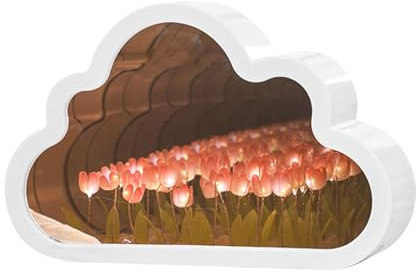 luolety LED Spiegellampe Tulpenwolke, 20 romantische Blumen Wolkenlampe, Spiegel Nachtlicht, DIY Tulpen Tischlampe, handgefertigte Lichtdekoration, Ornament für Paare, Freunde (fertig)