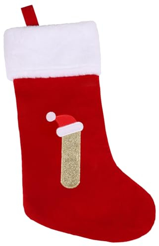 VEYLIN Large Embroidered Stockings, Embroidered Stockings Christmas Stockings with Letters Embroidered Stockings Christmas Stockings for Kids/Adult Red Letter(I)