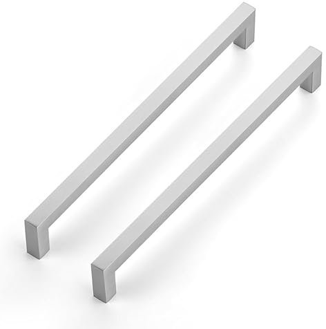 Ravinte Tiradores de puerta de acero inoxidable para armarios de cocina, 10 unidades, 256 mm, plateados, para armarios de cocina, tiradores cuadrados, para muebles