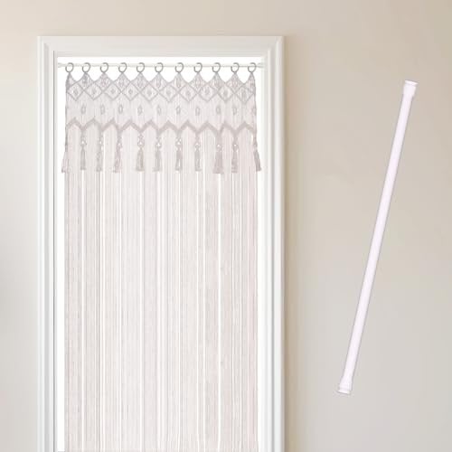 Cozyor Makramee Boho Vorhang + Klemmstange 70-120 cm ohne Bohren Türvorhang Fenstervorhang 132x200cm Raumtrenner, Wandbehang & Deko weiß, Hochzeit, handgemacht