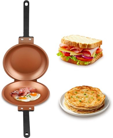 Padella Doppia, Padella Antiaderente, Doppia Faccia, Pentole da per la Casa, per Pancake All'uovo, Pane Tostato, Padella Doppia per Frittata, da Usare su Fornelli a