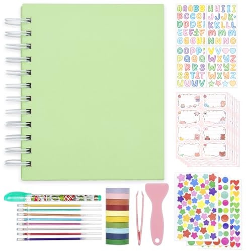 Kinder Scrapbook Selbstklebendes Fotoalbum 25 Seiten Hardcover DIY Fotoalbum für Sofortbildkamera Druckpapier mit DIY Zubehör (Minze)