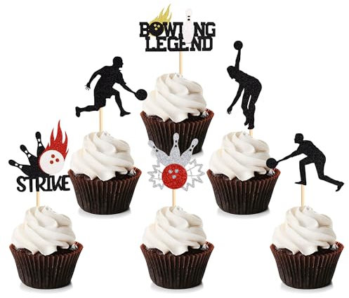 Blumomon 24 Pcs Bowling Sport Kuchen Dekoration Bowling Sport Cupcake Topper Sport Themed Party Dekoration Passend Für Bowling Sportler Periphere Aktivitäten Dekoration