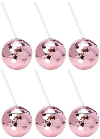 DHliIQQ Discokugelbecher, 6/12 Stück, wiederverwendbar, Discobecher, Cocktailbecher, 600 ml, Disco-Partybecher mit Deckel und Strohhalm, 1970er Discokugel-Trinkbecher für Nachtclub, Bar,