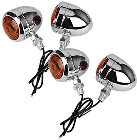 Blinker Motorrad 4PCS Retro Motorrad Blinker Motorrad Zubehör Universal 12V Einzigen Draht Blinker Lichter for Cafe Racer Harley Motorrad Blinker(Color:Silvery-L)