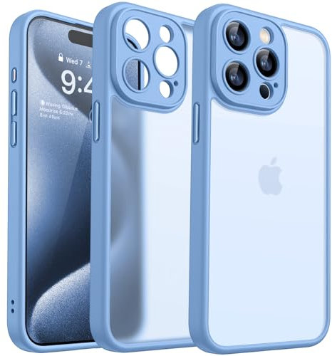 CANSHN Upgrade für iPhone 15 Pro Hülle mit Kameraschutz (TOP Militärschutz) Minimalistische Transluzente Matte Schutzhülle Extrem Haltbarkeit Hülle iPhone 15 Pro Case Stoßfest, Himmelblau