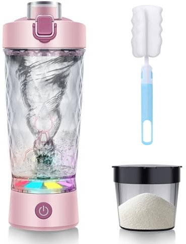 SOARFLY Shaker Elektrisch Protein Shaker mit Pulverfach 650ML Protein Mixer Shaker USB Wiederaufladbar,Elektrischer Shaker für Potein Pulver und Milchshake,Elektrischer Eiweiß Shaker,BPA-frei,Rosa