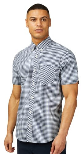 Ben Sherman Men's Signature Gingham Check Shirt, Button-Down Collar, Short Sleeved, Regular Fit (Dark Blue.) XXL