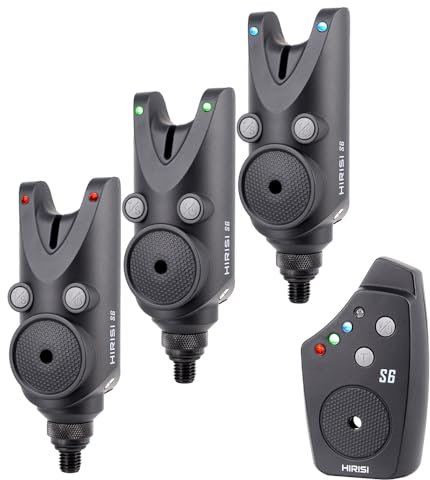 Hirisi Tackle Wasserdichter kabelloser Karpfenbiss-Alarm mit LED-Leuchten, Einstellbarer Lautstärke Tonregelung und Empfindlichkeit bissanzeiger Angeln mit Funk (FBA-S6-3)