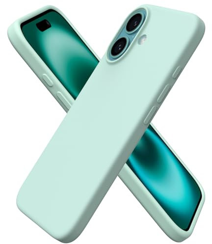 ORNARTO Compatible with iPhone 16 Case 6.1, Slim Liquid Silicone 3 Layers Full Covered Soft Gel Rubber 16 Phone Cases Cover 6.1 inch- Aquamarine Mint Green