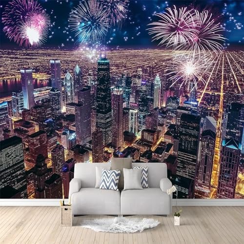 Fototapete Nachtansicht Der Stadt Chicago 200x140 cm Tapete Fototapeten Vlies Tapeten Vliestapete Wandtapete Moderne Wand Schlafzimmer Wohnzimmer Wand tapete