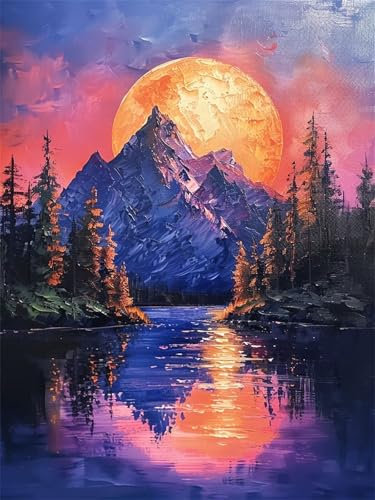 Malen Nach Zahlen Erwachsene Mond, DIY Ölgemälde Kit für Anfänger, Berg Malen Nach Zahlen, Malen Nach Zahlen kinder mit Pinseln und Acrylfarbe,Bastelset Erwachsene,Wanddeko 80x110cm (Rahmenlos) Z4-487