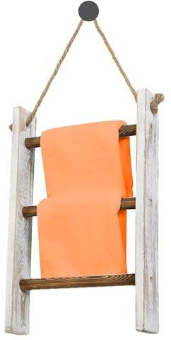 Escalera para mantas, toallero de 3 niveles montado en la pared, escalera de toalla de mano con cuerda decorativa, gancho de escalera de madera para decoración de habitación de granja