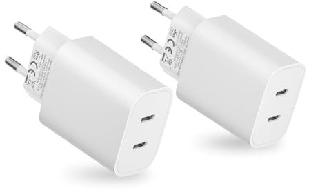 Chargeur USB-C 20 W, Lot de 2 Chargeurs Rapides USB C PD20W Prise Double Port pour iPhone 16/15/16 Plus/15Plus//16 Pro/15 Pro/15 Pro Max/16 Pro Max/14, Galaxy, Pixel 4/3, iPad/iPad Mini