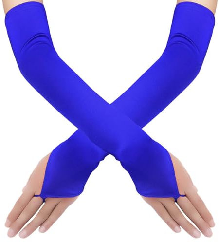 Anevous Satin Fingerlose Lang Handschuhe für Frauen, Opera Handschuhe, Damen Handschuhe Classic, Länge Handschuhe Accessoires für Hochzeit Dinner Partys Fest 1920er Jahre Zubehör,Blau