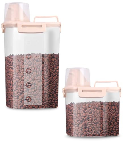 jutyum 2Pcs Contenitore Crocchette Cane 3+1.7L, Contenitori per Alimenti, Barattoli Cucina, Dispenser Detersivo Lavatrice, Organizer Cucina, Trasparente Contenitore Crocchette Gatto con Misurino