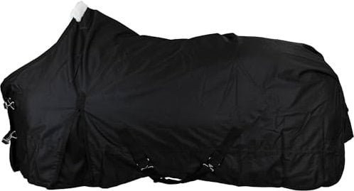 RL24 - Weidedecke 600D Basicline – Regendecke & Übergangsdecke – Wind- & wasserdichte Outdoordecke mit Innenfutter & Kreuzbegurtung – Pferdedecke in Schwarz/Grau – 115cm (Polarfleecefutter)