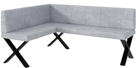 MEBLINI Eckbank für Esszimmer - Küchenbank - Essecke - Sitzecke Küche - Peter - X-Beine 128x168x87cm Links - Hellgrau Samt