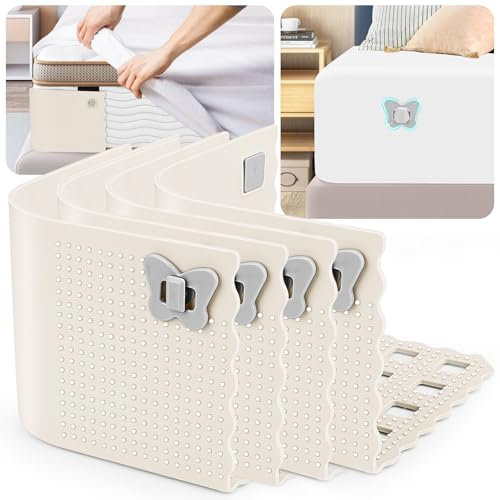Hydream Bettlakenspanner, 4 Stück Verstellbar Bettlaken Spanner Spanngurte Lakenspanner Bettlakenhalter Matratzenspanner mit Feste Clips,Anti-Rutsch Bettwäsche Spannbettlaken Halter (Beige)