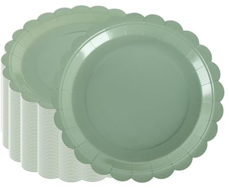 PHUNAT 50 platos verdes de fiesta de 9 pulgadas/23 cm, platos de vajilla de papel, suministros de decoración verde salvia para cumpleaños, baby shower, boda