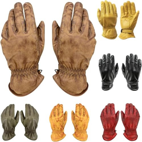 BOSmoto Classic Motorradhandschuhe für Herren,Echtes Leder & Verstärkter Motorrad Chopper Handschuhe Biker Handschuhe,Motorrad Chopper Handschuhe (Rub-Off, L)