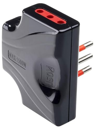 Tripla nera ultrapiatta, spina piccola 10A, 3 prese bipasso bivalenti 10A/16A, adattatore triplo extra piatto, salvaspazio