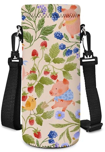 AUPET Water Bottle Bag Carrier,24oz/32oz Insulated Neoprene bottle Sling Holder Case Pouch Cover for 1000ML/750ML Bottles with Shoulder Strap for walking (Pink Piggy, 750ML)