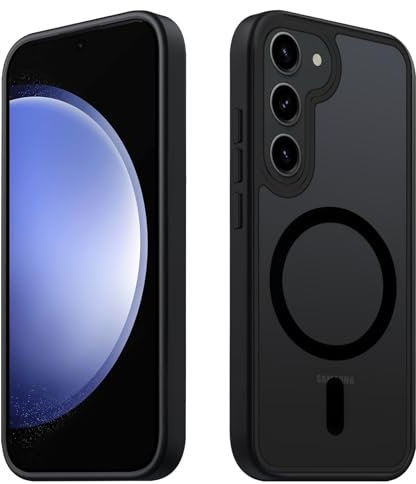 Tawarror Magnetische für Samsung Galaxy S23 5G Hülle, Kompatibel Mit Magsafe, Matt Transluzente Handyhülle PC Rückseite Kratzfest Weiche TPU Stoßfest Fallschutz Anti-Fingerabdruck Schutzhülle, Schwarz