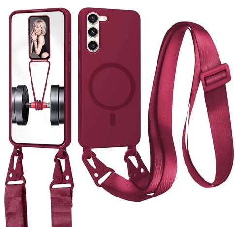 xinyunew Cordon de Coque Compatible avec Samsung Galaxy S23 Plus Compatible avec MagSafe Coque,Collier Étui Silicone Liquide avec Tour de Cou Lanière en Corde Souple TPU Antichoc Housse-Rouge