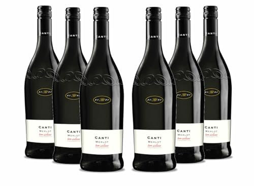 Canti - Merlot Terre Siciliane I.G.T., Vin Rouge Italien Sec Sicilien, Saveur Ronde avec un Goût Fruité et des Notes de Chocolat Noir, 6x750 ml (Lot de 6)